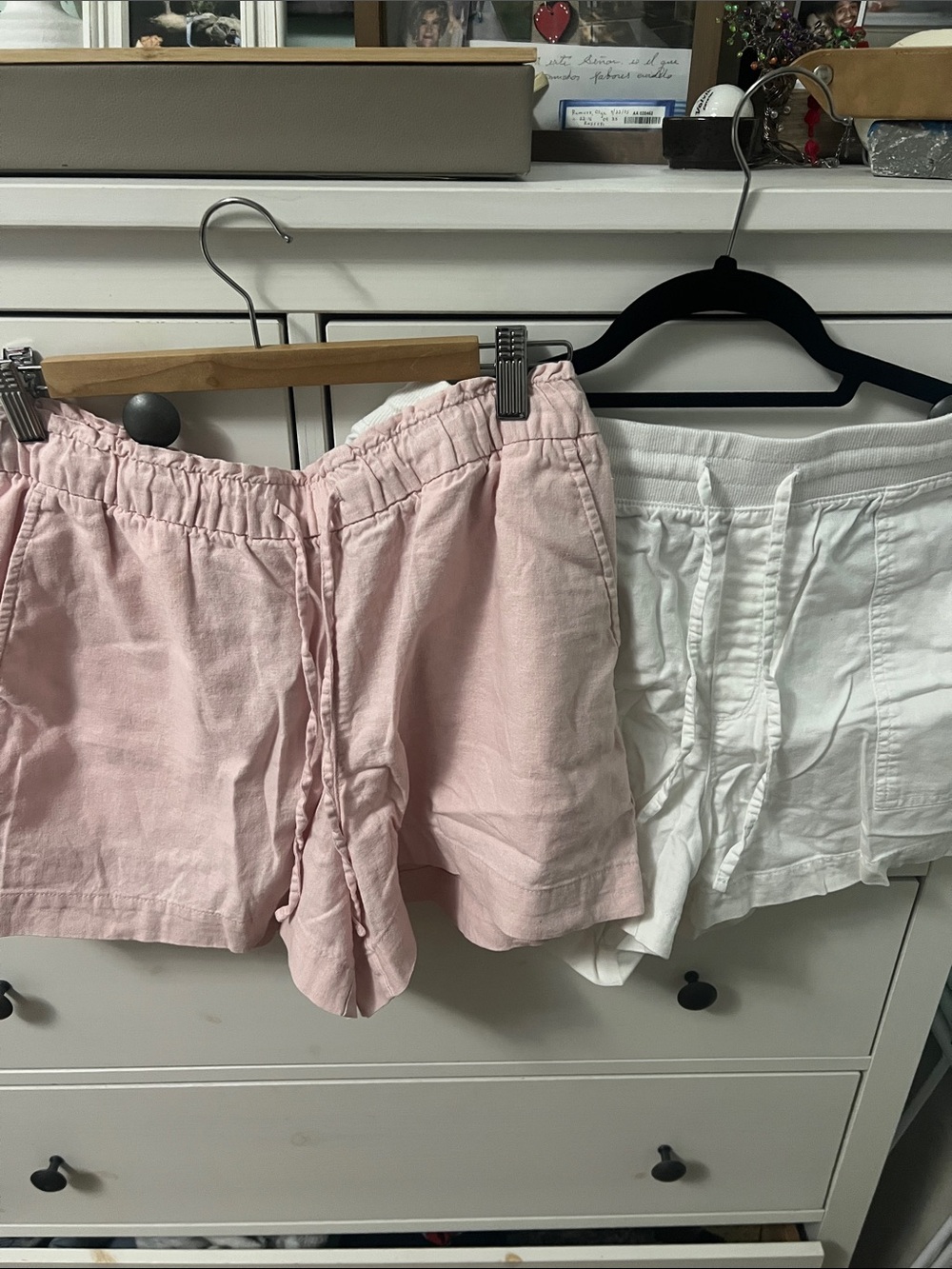 GAP Pink and White Drawstring Linen-Blend Shorts Duo